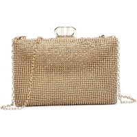 JFY Women's D Shaped Clasp Double-Side Diamante Bag in Gold