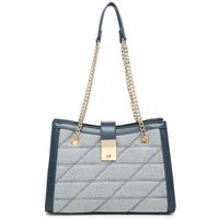 JFY Women's Golden Chain Handle Flap Lock Tote Bag in Blue
