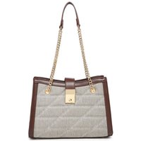 JFY Women's Golden Chain Handle Flap Lock Tote Bag in Tan