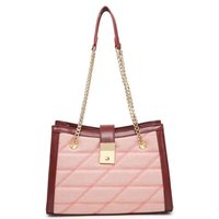 JFY Women's Golden Chain Handle Flap Lock Tote Bag in Pink