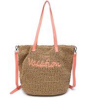 JFY Women's Long Handle Woven Straw Bucket Beach Bag in Orange
