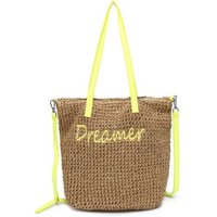 JFY Women's Long Handle Woven Straw Bucket Beach Bag in Yellow