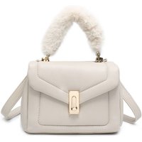 JFY Women's Quilted Pattern Faux Fur Handle Twist Lock Crossbody Bag/ Grab Bag in Beige