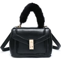 JFY Women's Quilted Pattern Faux Fur Handle Twist Lock Crossbody Bag/ Grab Bag in Black