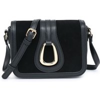 JFY Women's Flap Magnetic Button Clasp Cross Body Bag in Black