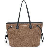 JFY Women's Zip Top Closure Faux Fur Tote Bag in Camel