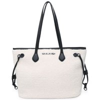 JFY Women's Zip Top Closure Faux Fur Tote Bag in Off-White