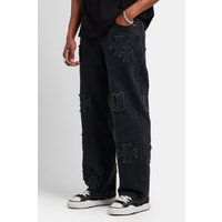 Baggy Raw Edge Applique Jeans Washed 28R