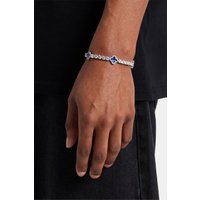 Blue Motif Tennis Bracelet 5mm Metallic Silver inches