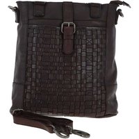 Ashwood Leather Women's 'Perfezione' Vintage Woven Leather Shoulder Bag in Dark Brown