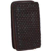 Ashwood Leather Women's 'Grazia Infinita' Woven Leather Vintage Zip Around Large Purse in Dark Brown