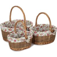 Red Hamper Oval Unpeeled Willow Shopping Basket With Garden Rose Lining in Brown | Size: Large
