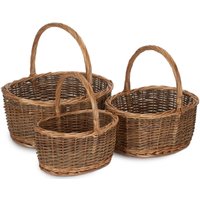 Red Hamper Set of 3 Oval Unpeeled Willow Shopping Basket in Brown
