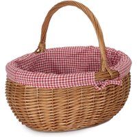 Red Hamper Wicker Cotton Lined Deluxe Shopping Basket in Natural
