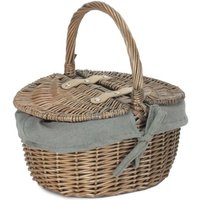 Red Hamper Wicker Small Antique Wash Finish Oval Picnic Basket with Cotton Lining in Grey