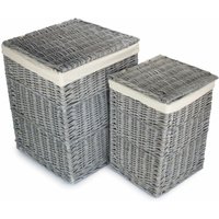 Red Hamper Grey Wash Square Laundry Basket with White Lining | Size: 2 Pack