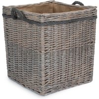 Red Hamper Large Wicker Grey Wash Square Hessian Lined Log Basket