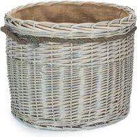 Red Hamper Set of 3 Wicker Grey Wash Round Hessian Lined Log Basket