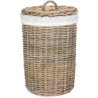 Red Hamper Round Rattan Laundry Hamper Basket with White Lining in Natural | Size: Large