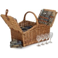 Red Hamper 4 Person Ravenstor Double Lidded Fitted Wicker Picnic Basket in Blue