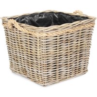 Red Hamper Square Tapered Rope Handled Rattan Planter With Plastic Lining in Natural | Size: Small