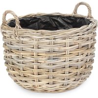 Red Hamper Curved Base Rattan Planter With Plastic Lining in Natural | Size: Small