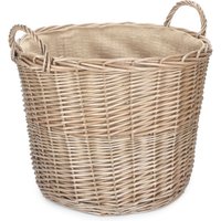 Red Hamper Large Chestnut Finish Wicker Round Lined Log Basket in Natural