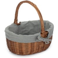 Red Hamper Cotton Lined Wicker Double Steamed Oval Shopping Basket in Grey