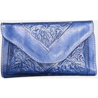 Berber Leather Women's Small Tri-Fold Embossed Leather Purse in Blue