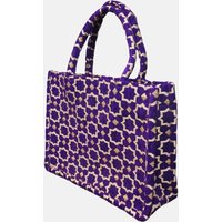 Berber Leather Women's Moroccan Geometric Print Fabric Tote Bag in Purple