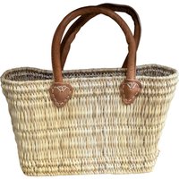Berber Leather Women's 'The Safi' Small Basket Tote in Light Sand