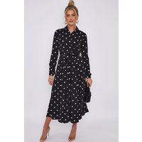 Love Sunshine Women's Black Polka Dot Print Midaxi Shirt Dress | Size: 14