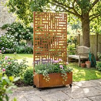 Nicoman Metal Pre Rust Outdoor Privacy Screen with Plant Pot Geometric Garden Divider in Metallics | Size: 180 cm x 90 cm