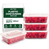 ECONX 650ml Plastic Food Storage Containers With Lids Microwave Freezer Safe in Clear | Size: 100 Pieces