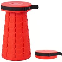 MANTRARAJ Portable Folding Stool Chair With Carry Handle Plastic Foldable Collapsible Telescopic Stool in Red