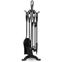 MANTRARAJ Fireside 5pc Fire Companion Set for Log Burners with Stand Cotswold Black Iron Fireplace Fire Tools