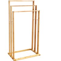 MANTRARAJ 3 Tier Free Standing Bamboo Towel Holder Clothes Drying Storage Rail in Brown