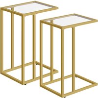 Rafaelo Mobilia Set of 2 Tempered Glass Sofa Side Table in Gold