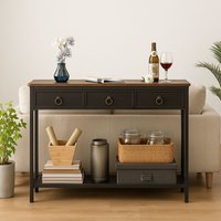 Storvo Slim Console Table with 3 Non-woven Drawers in Brown