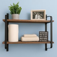 Rafaelo Mobilia Industrial 2 Tier Wooden Floating Shelf in Brown