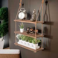 Rafaelo Mobilia 3 Tier Wooden Hanging Shelves With Rope Detail in Brown