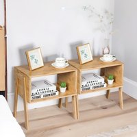 Rafaelo Mobilia Set Of 2 Bamboo Stackable Bedside Tables in Brown