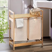 Rafaelo Mobilia Cream Pull Out Double Laundry Basket With Shelf in Natural
