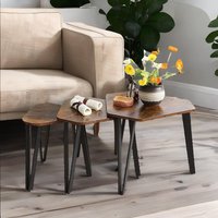 Rafaelo Mobilia Set Of 3 Industrial Nesting Tables Rustic Brown in Dark Brown