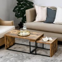 Rafaelo Mobilia Set Of 2 Nesting Tables Industrial Rustic Brown in Dark Brown