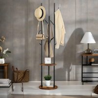 Rafaelo Mobilia Industrial Rustic Coat Stand With 2 Shelves in Dark Brown