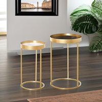 Pirlo Plush Set Of 2 Nesting Tables With Metal Gold Frame