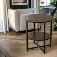 Pirlo Plush Industrial 2 Tier Round Coffee Table For Living Room in Walnut