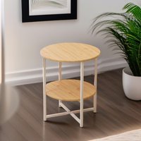 Pirlo Plush Industrial 2 Tier Round Coffee Table For Living Room in Natural