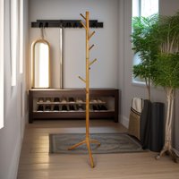 Pirlo Plush Wooden Adjustable Coat Stand With 8 Hooks in Brown